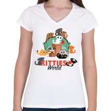 PRINTFASHION Cica világ - Női V-nyakú póló - Fehér női póló