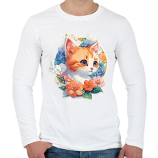 PRINTFASHION Cica virágokkal - Férfi hosszú ujjú póló - Fehér