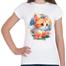 PRINTFASHION Cica virágokkal - Női póló - Fehér női póló