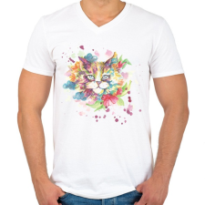 PRINTFASHION Cica vízfesték - Férfi V-nyakú póló - Fehér férfi póló