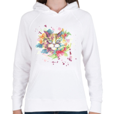PRINTFASHION Cica vízfesték - Női kapucnis pulóver - Fehér női pulóver, kardigán