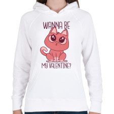 PRINTFASHION Cica - Wanna be my Valentine - Női kapucnis pulóver - Fehér női pulóver, kardigán