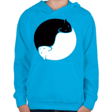 PRINTFASHION Cica yin yang - Gyerek kapucnis pulóver - Azúrkék