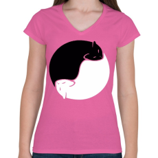 PRINTFASHION Cica yin yang - Női V-nyakú póló - Rózsaszín