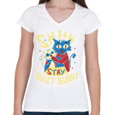 PRINTFASHION Cicák - buliznak - Női V-nyakú póló - Fehér