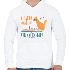 PRINTFASHION Cicákra & Könyvekre van szükségem - Férfi kapucnis pulóver - Fehér