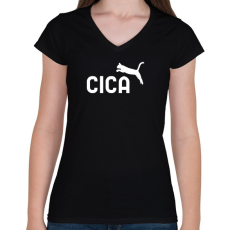 PRINTFASHION CICAPUMA - Női V-nyakú póló - Fekete