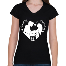 PRINTFASHION cicás család - Női V-nyakú póló - Fekete