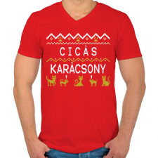 PRINTFASHION CICÁS KARÁCSONY - Férfi V-nyakú póló - Piros férfi póló