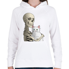 PRINTFASHION Cicás leszek amíg élek (fehér cicával) - Női kapucnis pulóver - Fehér női pulóver, kardigán