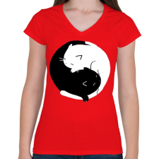 PRINTFASHION Cicus yin yang - Női V-nyakú póló - Piros női póló