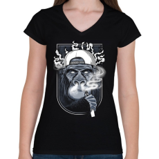 PRINTFASHION Cigis majom - Női V-nyakú póló - Fekete