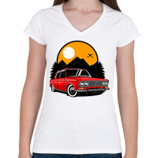 PRINTFASHION Classic car - Női V-nyakú póló - Fehér női póló
