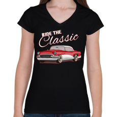 PRINTFASHION Classic car  - Női V-nyakú póló - Fekete