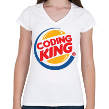 PRINTFASHION Coding King - Női V-nyakú póló - Fehér női póló