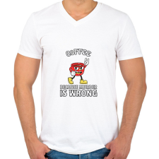 PRINTFASHION Coffee - because murder is wrong - Férfi V-nyakú póló - Fehér férfi póló
