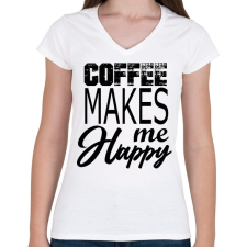 PRINTFASHION coffee - Női V-nyakú póló - Fehér női póló