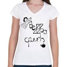 PRINTFASHION CoffeeQueenBlack - Női V-nyakú póló - Fehér