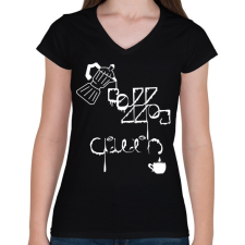 PRINTFASHION CoffeeQueenWhite - Női V-nyakú póló - Fekete női póló