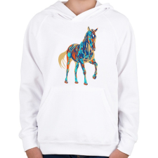 PRINTFASHION Colorfull Horse - Gyerek kapucnis pulóver - Fehér gyerek pulóver, kardigán