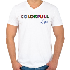PRINTFASHION colorfull life felirat - Férfi V-nyakú póló - Fehér férfi póló