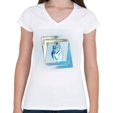 PRINTFASHION colorfulltiger - Női V-nyakú póló - Fehér