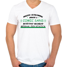 PRINTFASHION Comic Sans - Férfi V-nyakú póló - Fehér