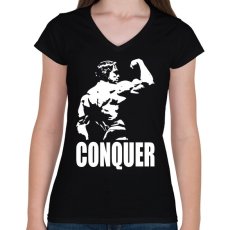 PRINTFASHION Conquer - Női V-nyakú póló - Fekete