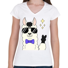 PRINTFASHION cool alpaca - Női V-nyakú póló - Fehér