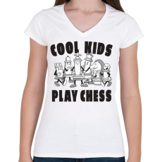 PRINTFASHION Cool kids play chess - sakk - Női V-nyakú póló - Fehér