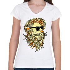 PRINTFASHION Cool Lion - Női V-nyakú póló - Fehér női póló