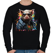 PRINTFASHION Cool pig - Férfi pulóver - Fekete férfi pulóver, kardigán
