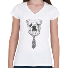 PRINTFASHION Cooldog - Női V-nyakú póló - Fehér