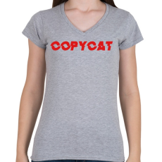 PRINTFASHION Copy cat - Női V-nyakú póló - Sport szürke