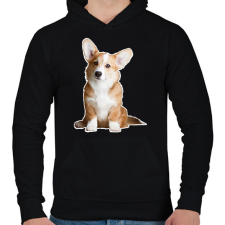 PRINTFASHION corgi - Férfi kapucnis pulóver - Fekete férfi pulóver, kardigán