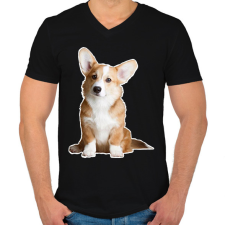 PRINTFASHION corgi - Férfi V-nyakú póló - Fekete férfi póló