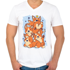 PRINTFASHION Corgi kupac - Férfi V-nyakú póló - Fehér