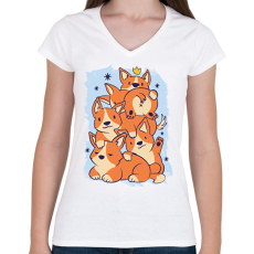 PRINTFASHION Corgi kupac - Női V-nyakú póló - Fehér