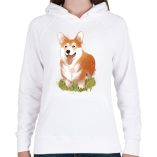 PRINTFASHION Corgi kutyus - Női kapucnis pulóver - Fehér női pulóver, kardigán
