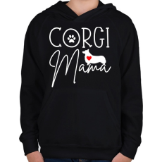 PRINTFASHION Corgi mama - Gyerek kapucnis pulóver - Fekete