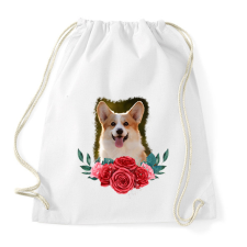 PRINTFASHION Corgi virággal - Sportzsák, Tornazsák - Fehér tornazsák