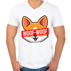PRINTFASHION Corgi Woof-Woof - Férfi V-nyakú póló - Fehér