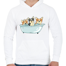 PRINTFASHION Corgik a kádban - Férfi kapucnis pulóver - Fehér férfi pulóver, kardigán