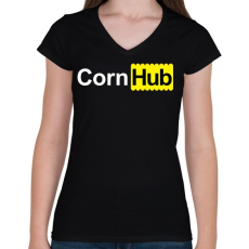 PRINTFASHION cornhub - Női V-nyakú póló - Fekete