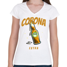 PRINTFASHION CORONA EXTRA - Női V-nyakú póló - Fehér női póló