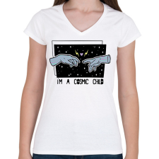 PRINTFASHION Cosmic child - Női V-nyakú póló - Fehér női póló