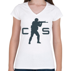 PRINTFASHION Counter Strike Logo - Női V-nyakú póló - Fehér