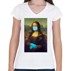 PRINTFASHION Covid Mona - Női V-nyakú póló - Fehér