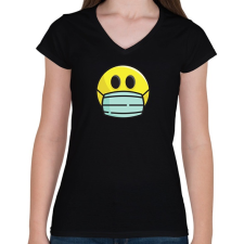 PRINTFASHION Covid smiley - Női V-nyakú póló - Fekete női póló