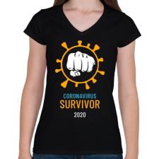 PRINTFASHION Covid Survivor - Női V-nyakú póló - Fekete női póló